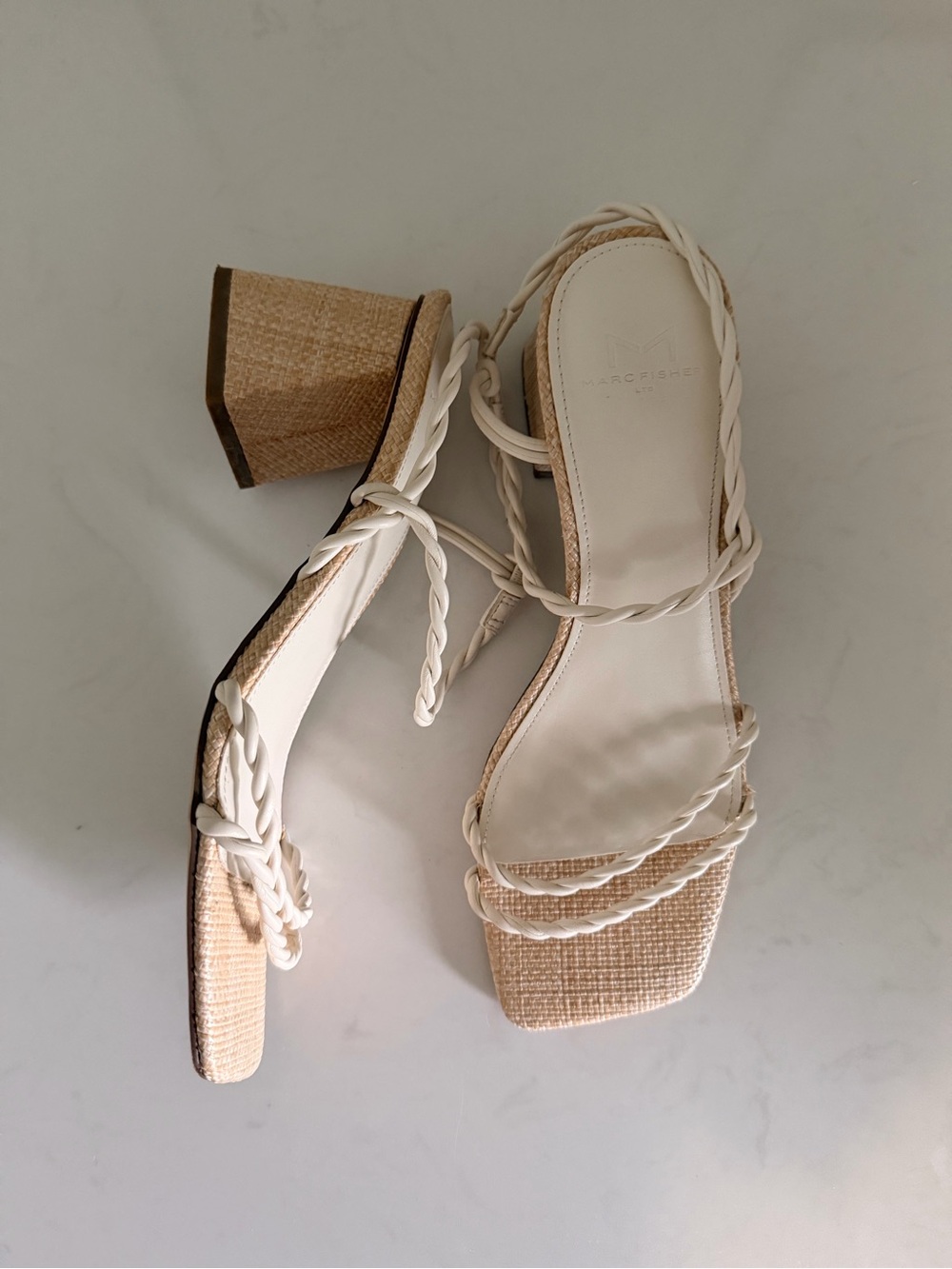 Ivory Braided Strap Block Heel Sandals